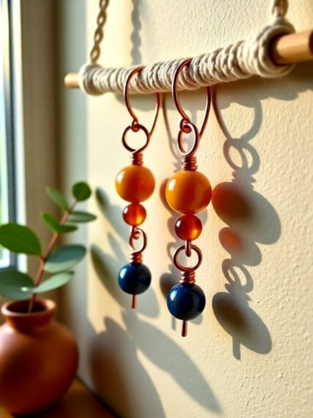 Handcrafted Harvest Flair! Lapis, Brown Agate & Tangerine Dangle Earrings